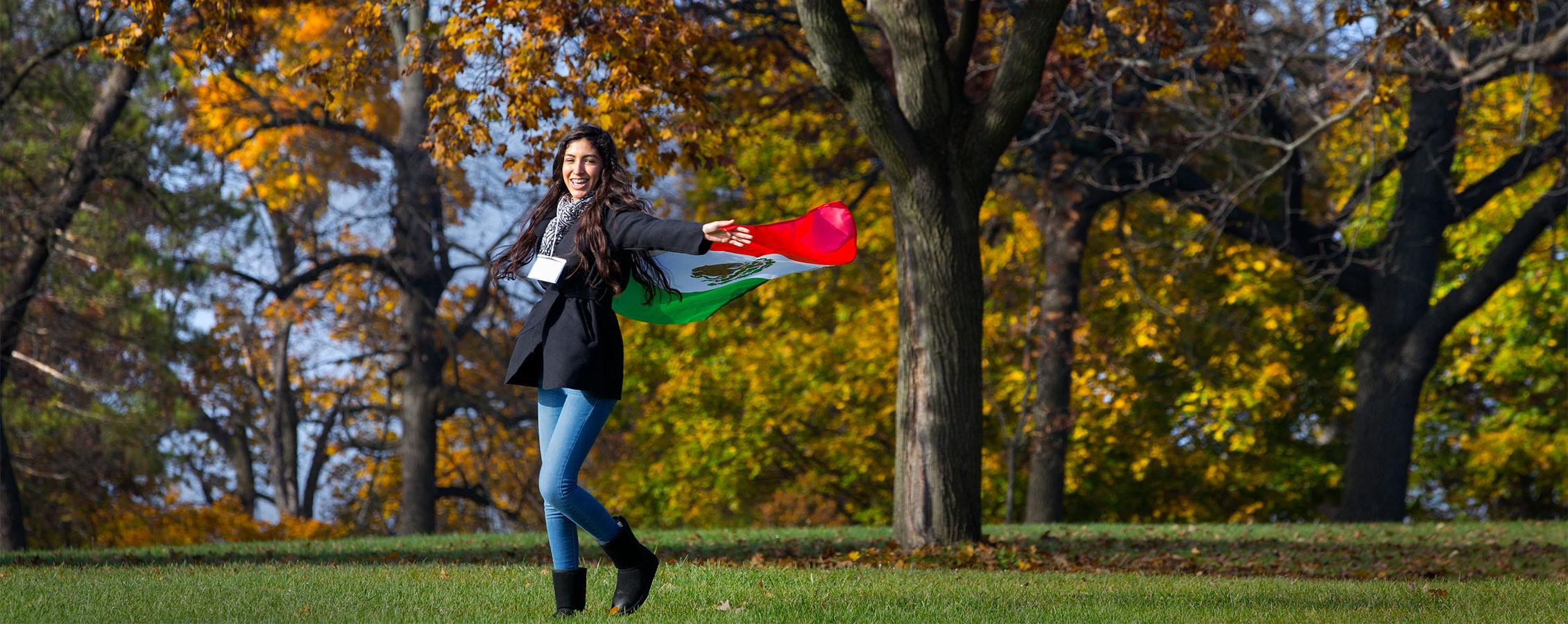 International student outdoors on campus at 足彩平台