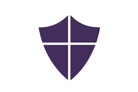 purple shield with a cross on it